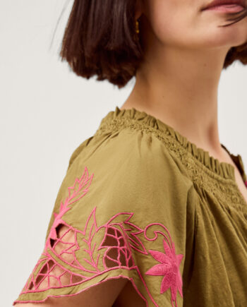 Fiona Embroidered Cotton Top Green