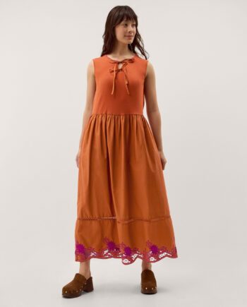 Fiona Sleeveless Floral Embroidered Maxi Dress Orange