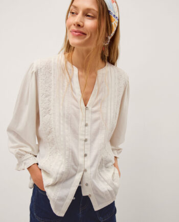 Leila Lace Jersey Top Ivory