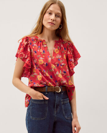 Libby Floral Print Jersey Top Red