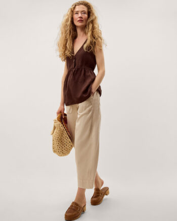Megan Cropped Barrel Trousers Natural