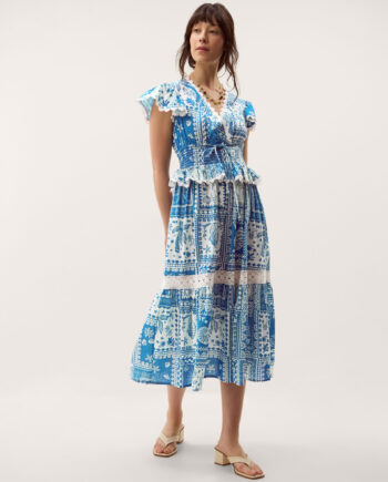 Soleil Print Midi Dress Blue