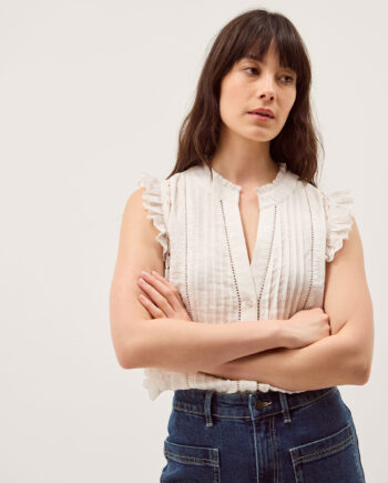 Lacy Sleeveless Broderie Top Ivory