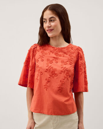 Georgia Floral Embroidered Top Orange