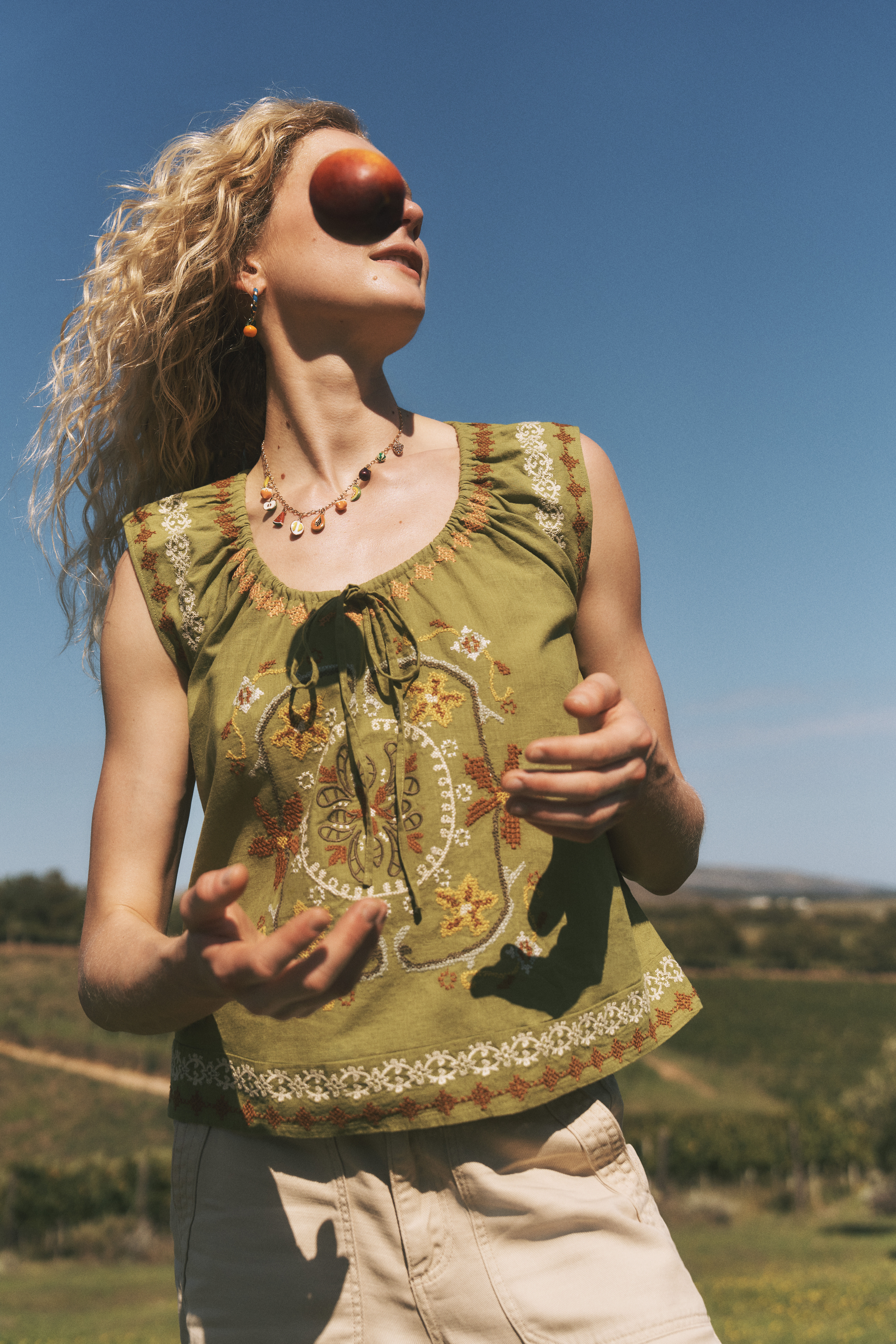 Greta Floral Embroidered Top Green