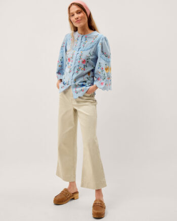 Alice Floral Embroidered Top Blue