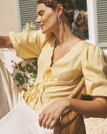 Willow Puff Sleeve Tie Front Top Yellow