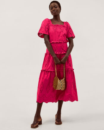 Brooke Cutwork Midi Dress Pink