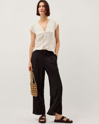 Cindy Embroidered Wide Leg Trousers Black
