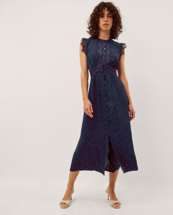Cleo Lace Polka Dot Midi Dress Blue