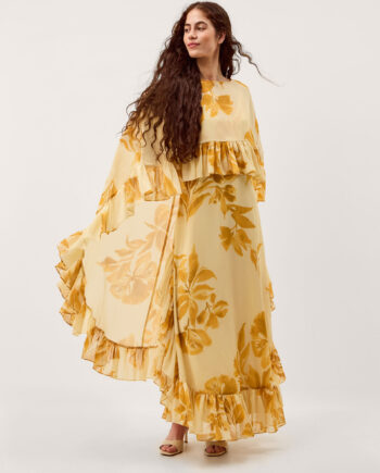 Joanna Ruffle Cape Chiffon Maxi Dress Ivory