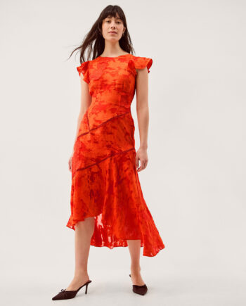 Josie Jacquard Floral Midi Dress Orange