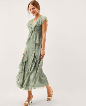 Alda Ruffle Lace Midi Dress Green