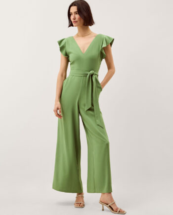 Riri V-Neck Frill Jumpsuit Green