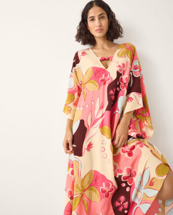 Iris Floral Print Maxi Kaftan Orange