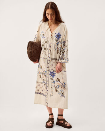 Julie Embroidered Midi Kaftan Ivory