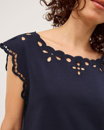 Gaia Floral Cutwork Top Blue