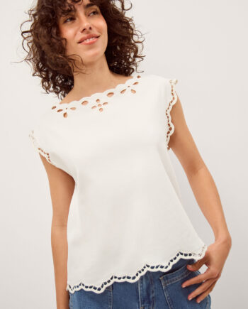 Gaia Floral Cutwork Top Ivory