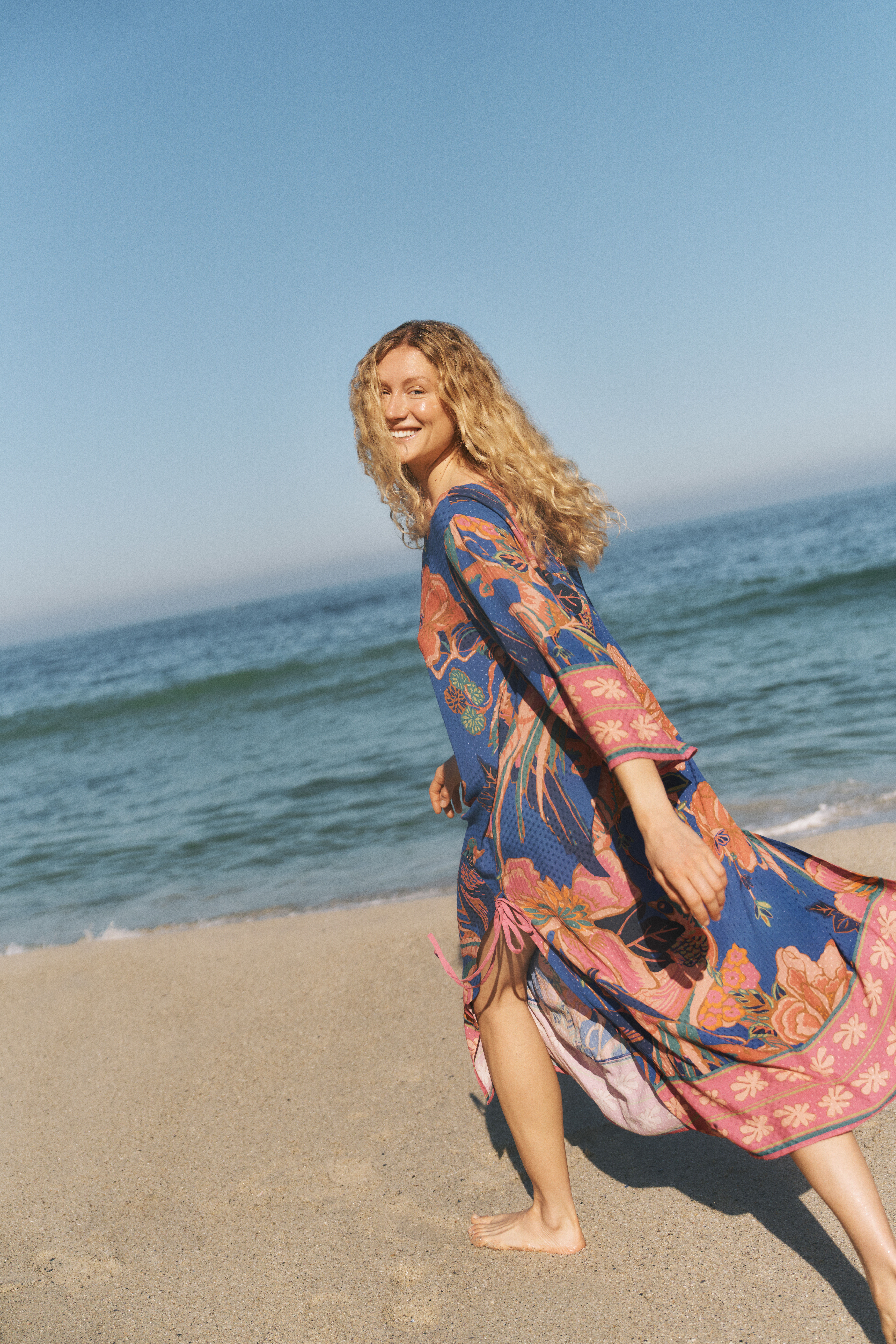 Carmen Floral Print Midi Kaftan Blue
