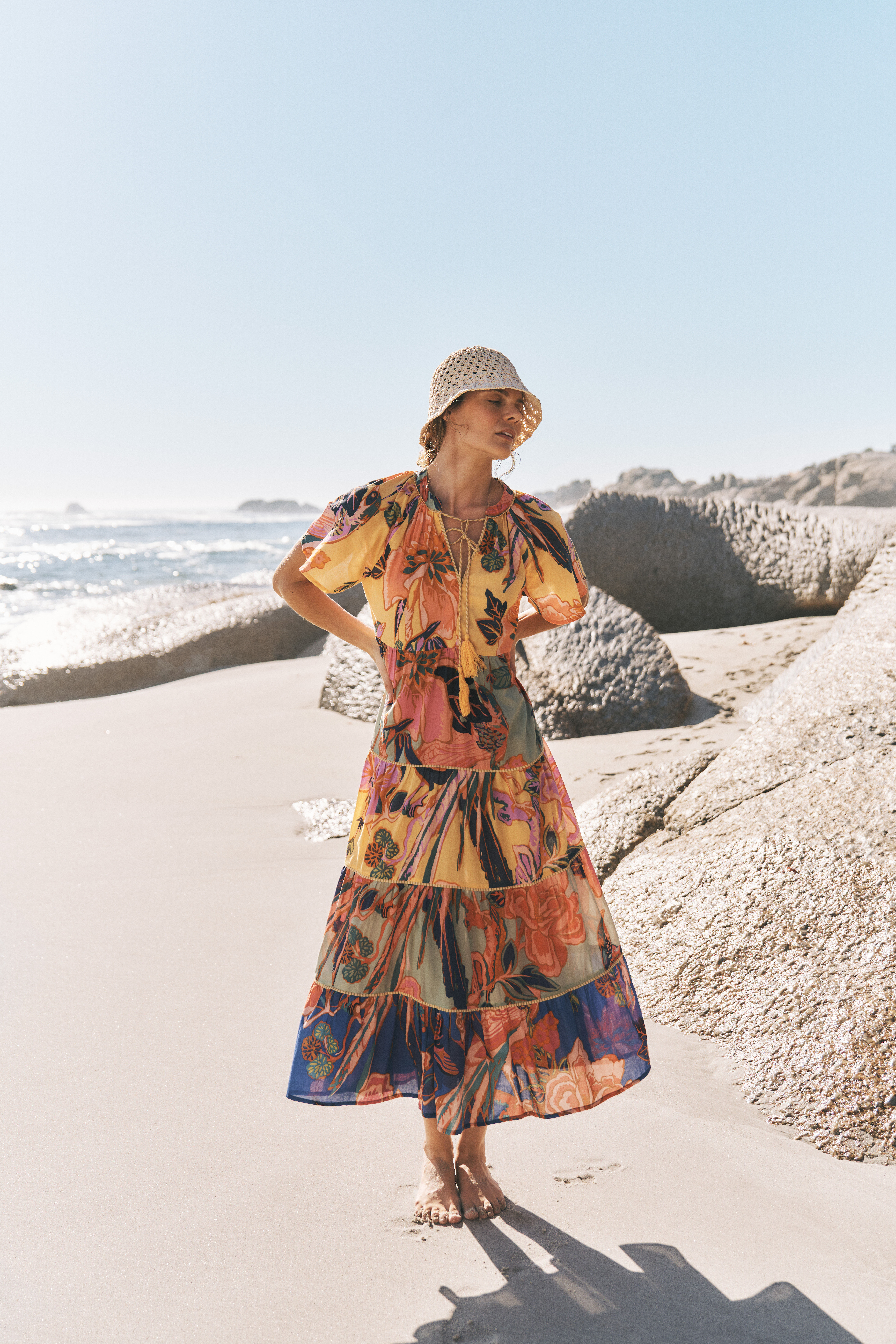 Carmen Floral Tiered Midi Dress Multi