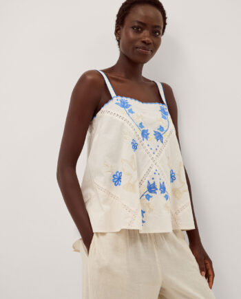 Sophie Sleeveless Embroidered Top Ivory