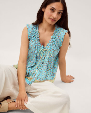 Millie Print Frill Top Blue