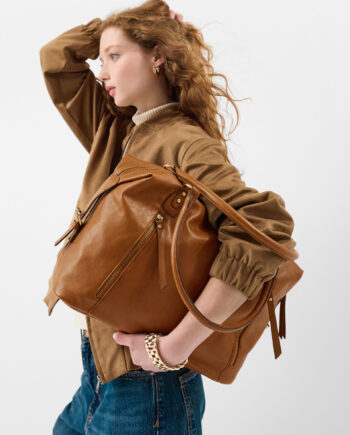 DOUBLE ZIP SHOULDER BAG TAN
