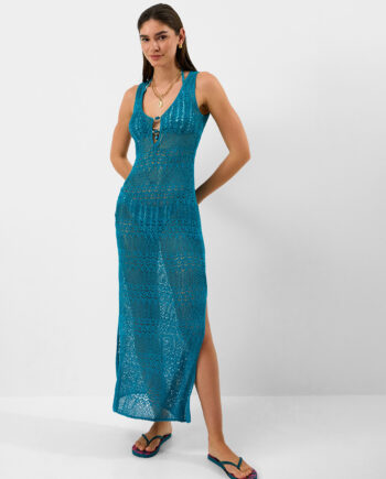SLEEVELESS KNITTED MAXI DRESS TEAL