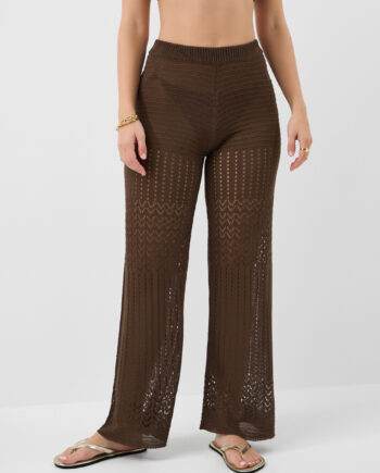 Crochet Knit Trousers Brown