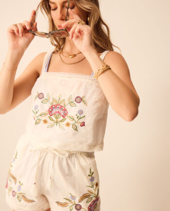 FLORAL EMBROIDERED LACE TRIM CAMI TOP IVORY