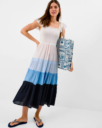 Colour Block Frill Maxi Dress Blue