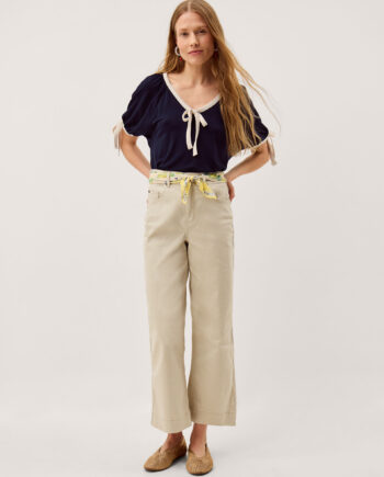 Taylor Contrast Bow Jersey T-Shirt Blue