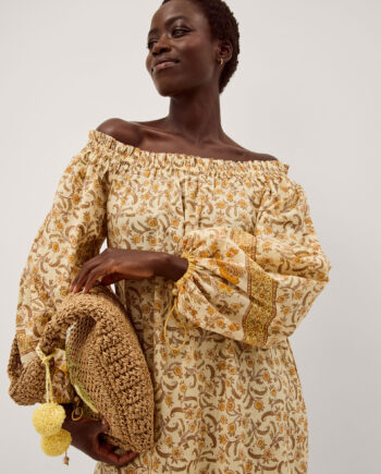 Ari Bardot Floral Midi Dress Yellow